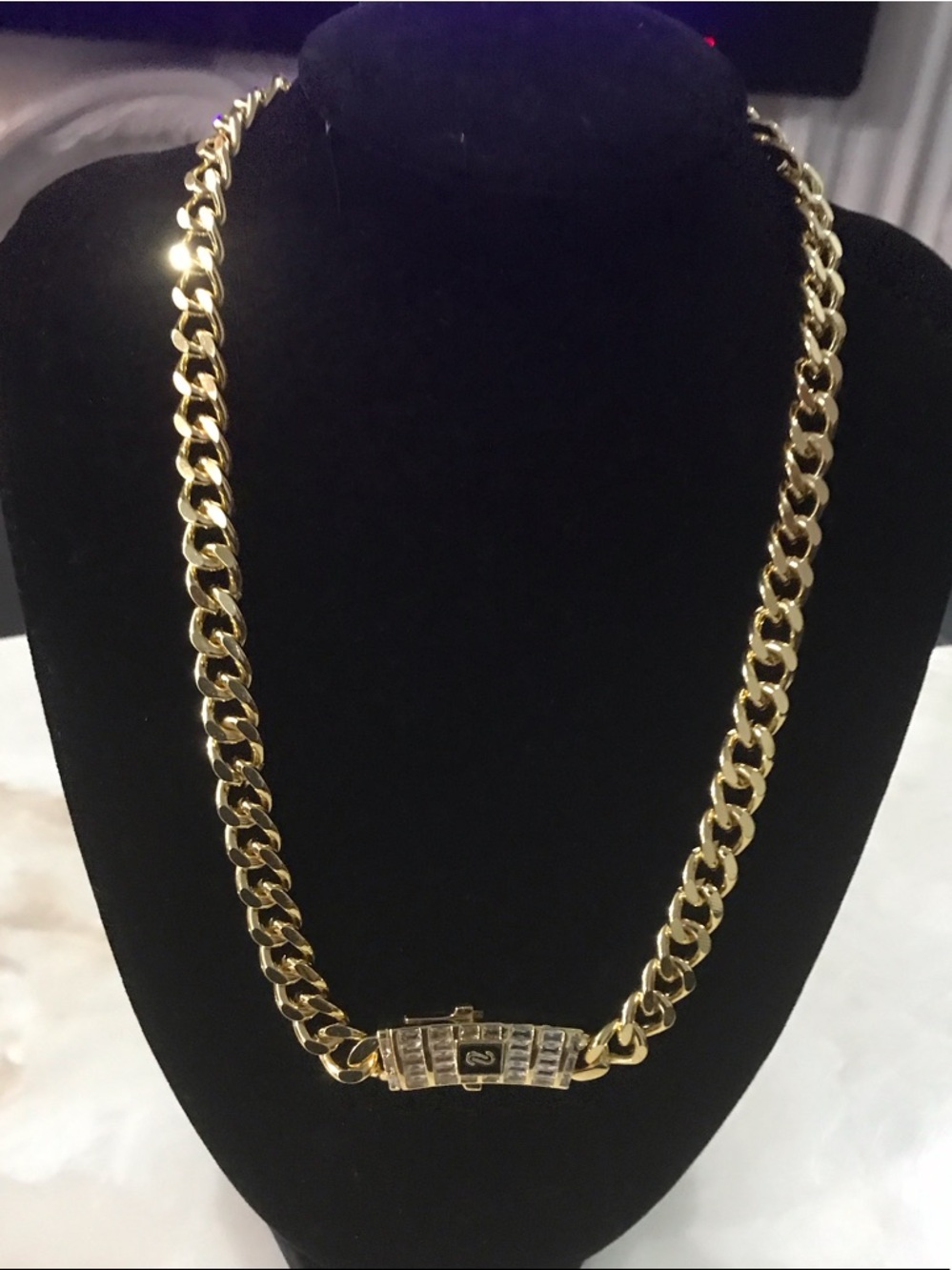 Gold-Tone Cuban Link Necklace with Center Clasp Accent
